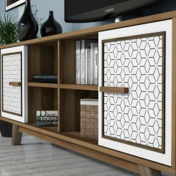 Porta TV noce e bianco 180x35x40h cm 3 ante - Jakuchu