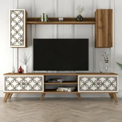 Porta TV noce e bianco 205x36x50h cm 2 ante - Massima