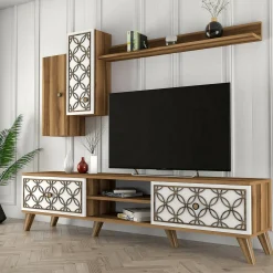 Porta TV noce e bianco 205x36x50h cm 2 ante - Massima