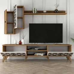 Porta TV noce e bianco 205x36x50h cm 2 ante - Massima