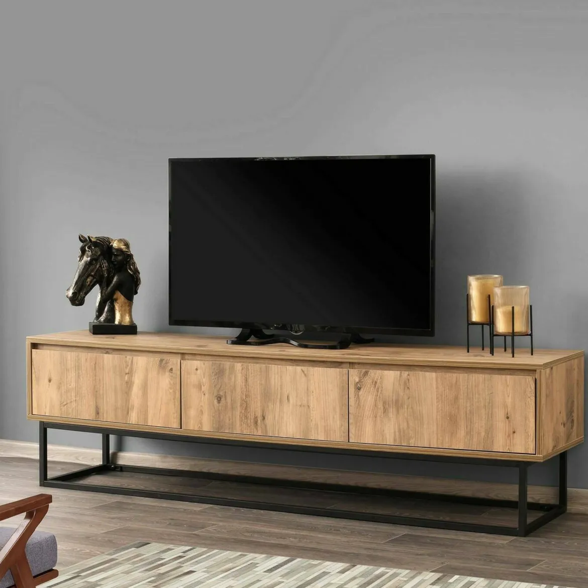 Porta TV quercia e nero 180x40x50h cm in legno - Ignazia