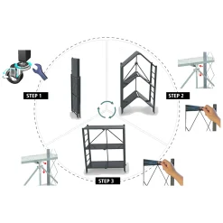 Scaffali Nero Antracite 6 Ripiani Richiudibile 71x38x190h cm, Peso Supportato 40 kg - Ficulle