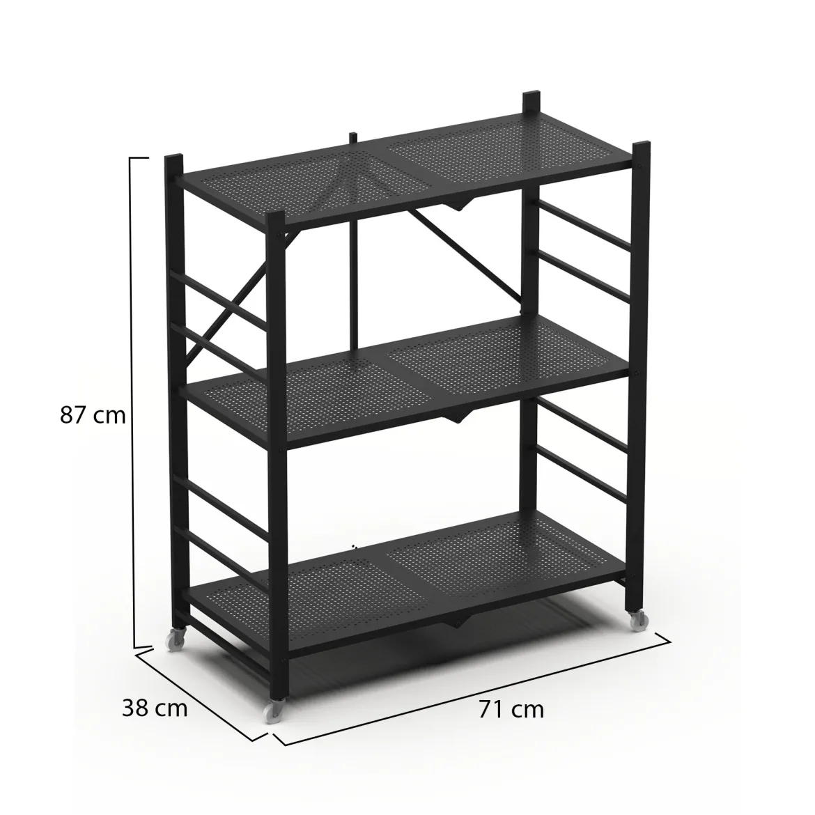 Scaffali Nero Ruote 3 Ripiani, Peso Supportato 40 kg - Cossato