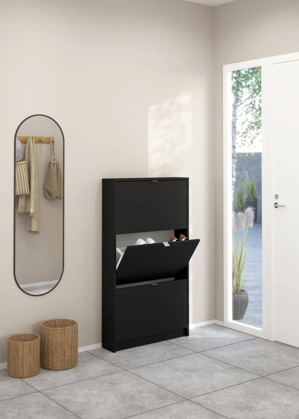 Scarpiera 3 ante nera 70x123h cm in legno - Aran