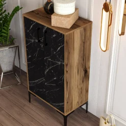 Scarpiera 2 ante noce e nera 60x111h cm - Ngerulmud