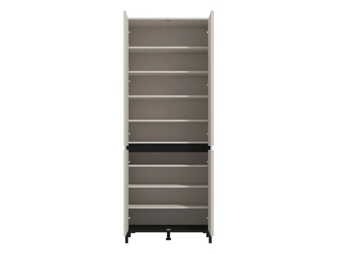 Scarpiera Beige Rovere Nodi Nero 9 Ripiani con Specchio 80x40x205.5h cm, 4 Ante - Scansano