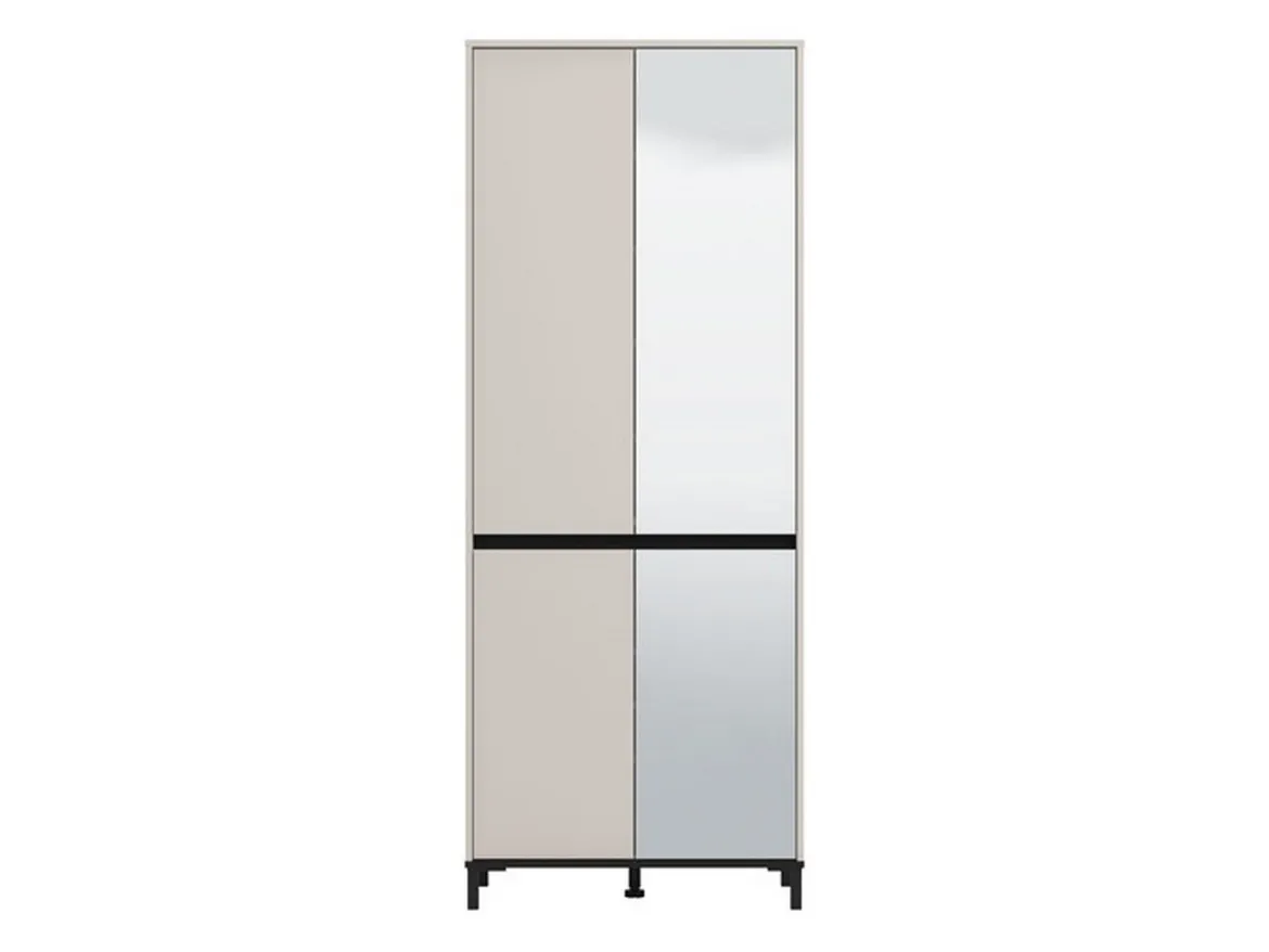 Scarpiera Beige Rovere Nodi Nero 9 Ripiani con Specchio 80x40x205.5h cm, 4 Ante - Scansano