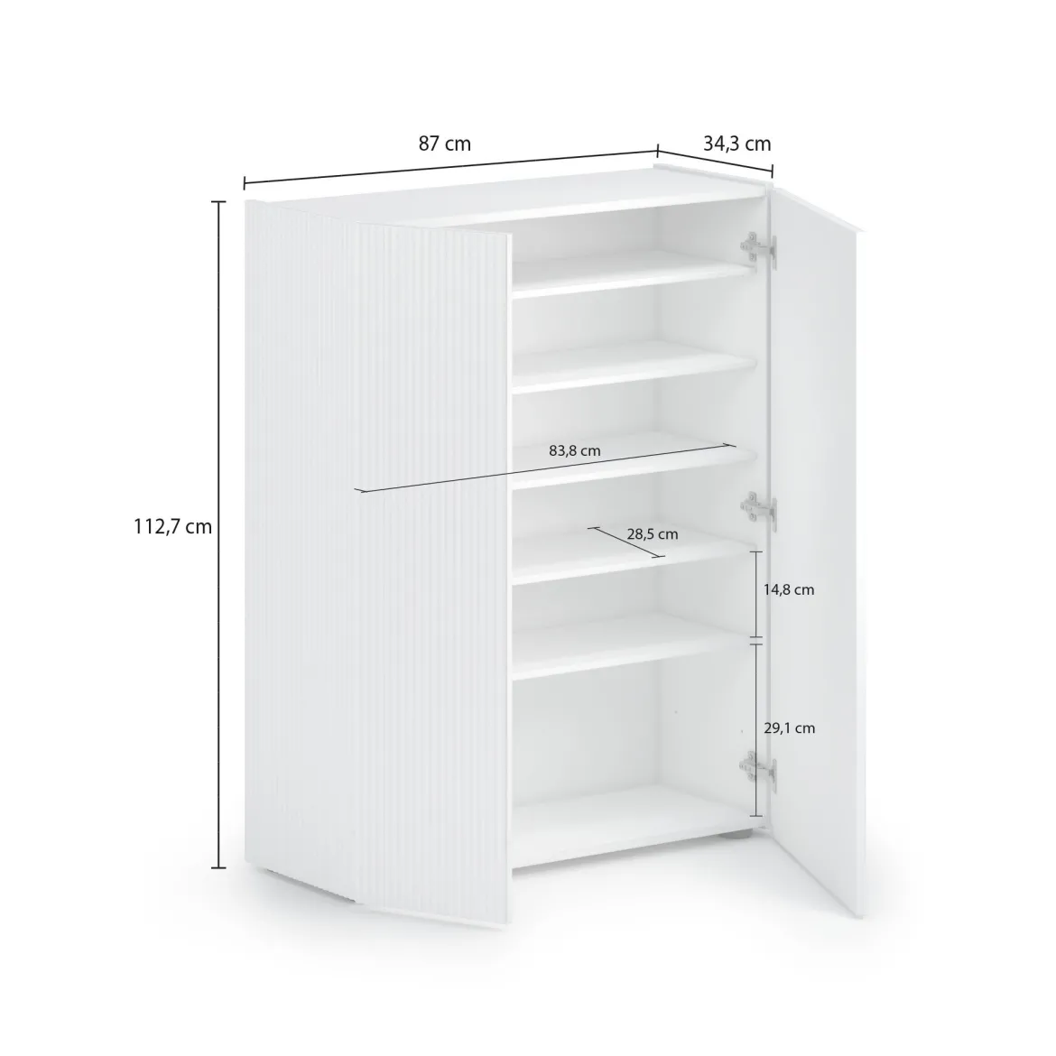 Scarpiera Bianco Lucido Grigio 5 Ripiani 20 Paia 87x34x115h cm, 6 Vani - Caresana