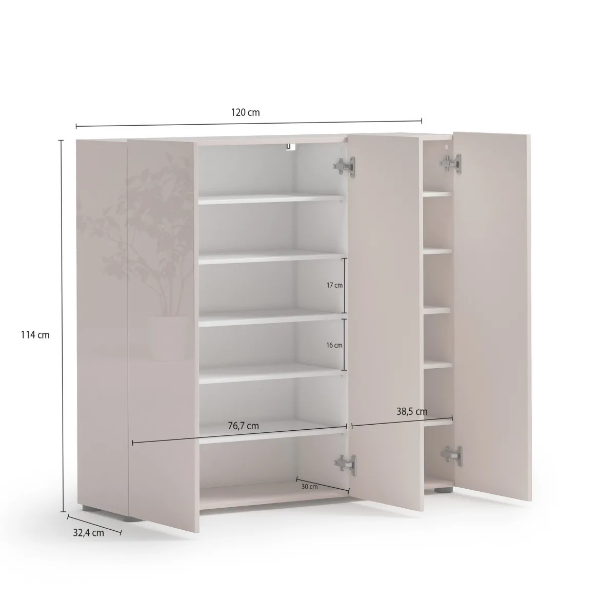 Scarpiera Grigio Tortora 10 Ripiani 24 Paia 120x34x115h cm, 12 Vani - Sotto