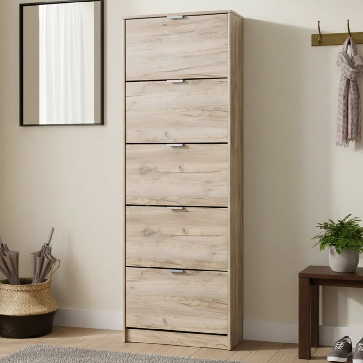 Scarpiera Marrone Rovere Grigio 6 Ripiani 6 Vani 67x28x119h cm, 3 Ante - Varna