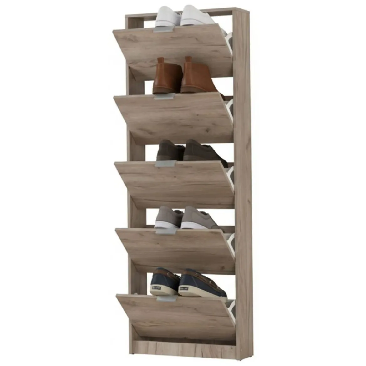 Scarpiera Marrone Rovere Grigio 6 Ripiani 6 Vani 67x28x119h cm, 3 Ante - Varna