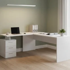 Scrivania angolare bianca lucida 180x60cm da ufficio - Ascuby