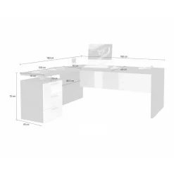Scrivania angolare bianca lucida 180x60cm da ufficio - Ascuby