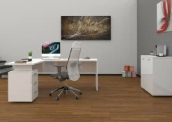 Scrivania angolare bianca lucida 180x60cm da ufficio - Ascuby