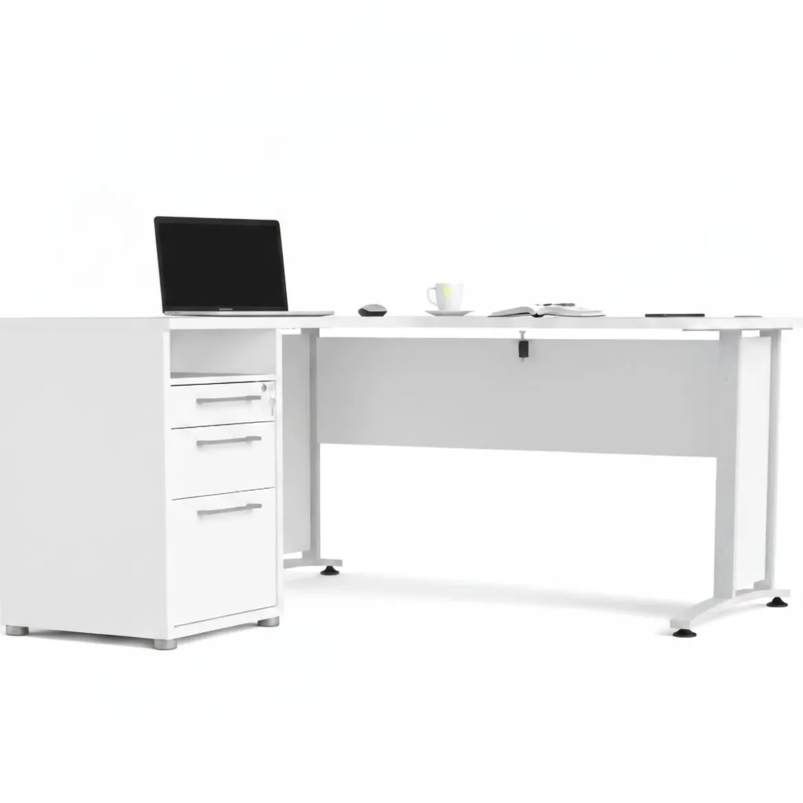 Scrivania angolare bianca 180x90cm con 3 cassetti - Leonilda