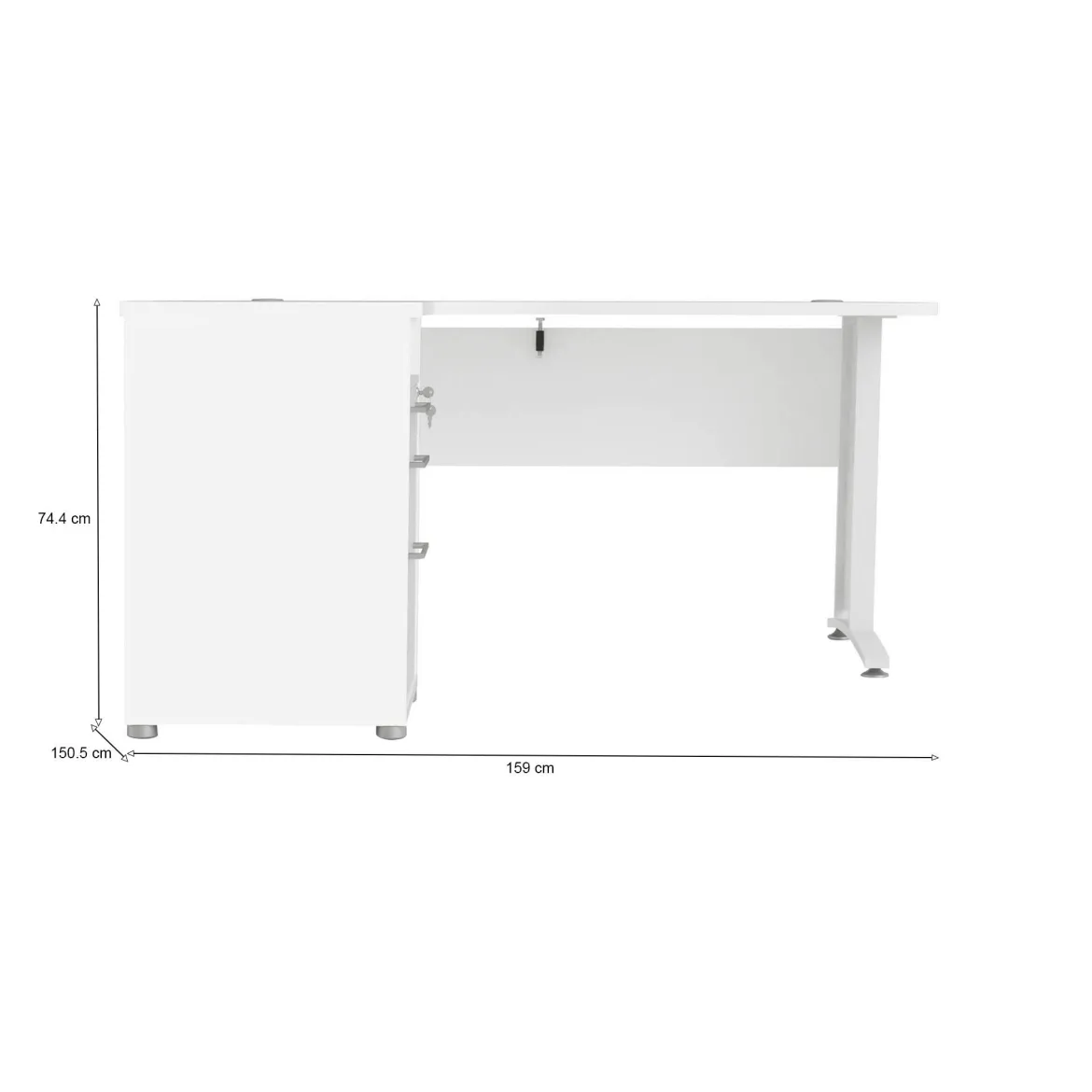 Scrivania angolare bianca 180x90cm con 3 cassetti - Leonilda