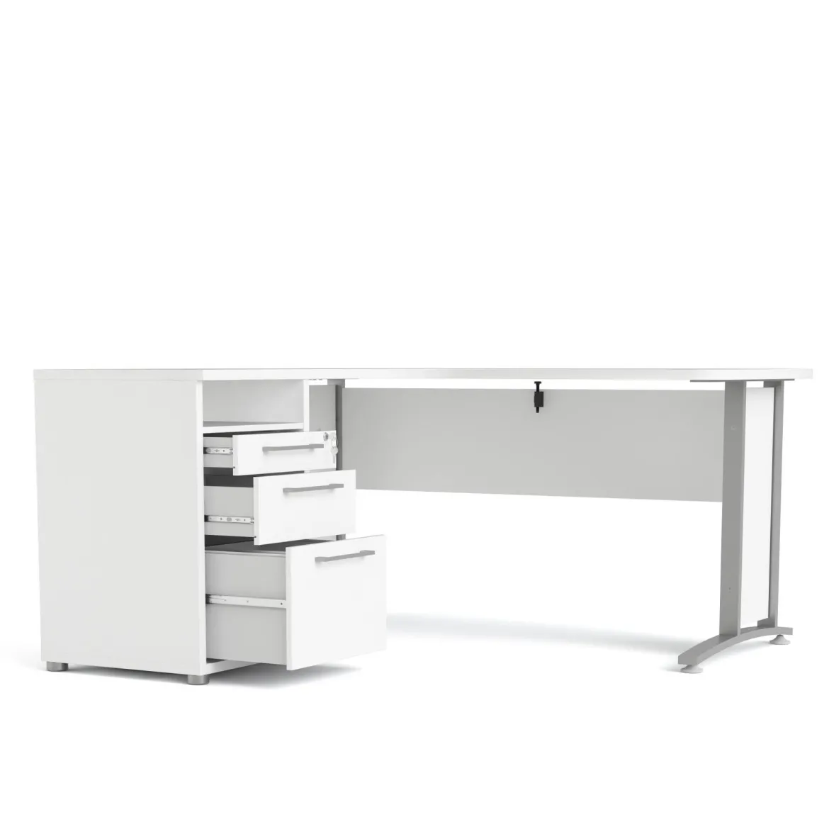 Scrivania angolare bianca 180x90cm con 3 cassetti - Leonilda