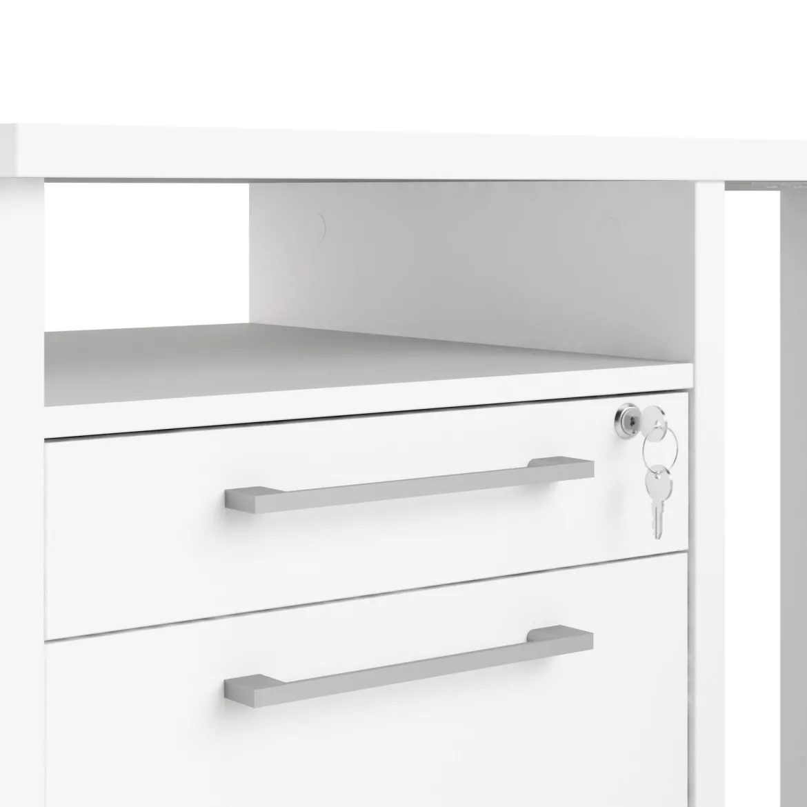 Scrivania angolare bianca 180x90cm con 3 cassetti - Leonilda