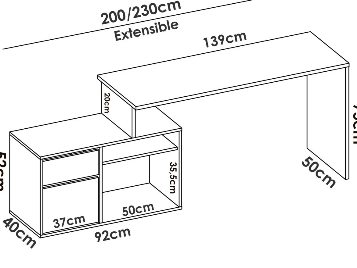 Scrivania angolare rovere e antracite 139x92cm con 1 cassetto - Andor
