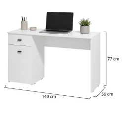 Scrivania Bianco Opaco Nero un Cassetto un Ripiano 98x45x74h cm, Un'anta - Cocham