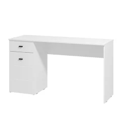 Scrivania Bianco Opaco Nero un Cassetto un Ripiano 98x45x74h cm, Un'anta - Cocham