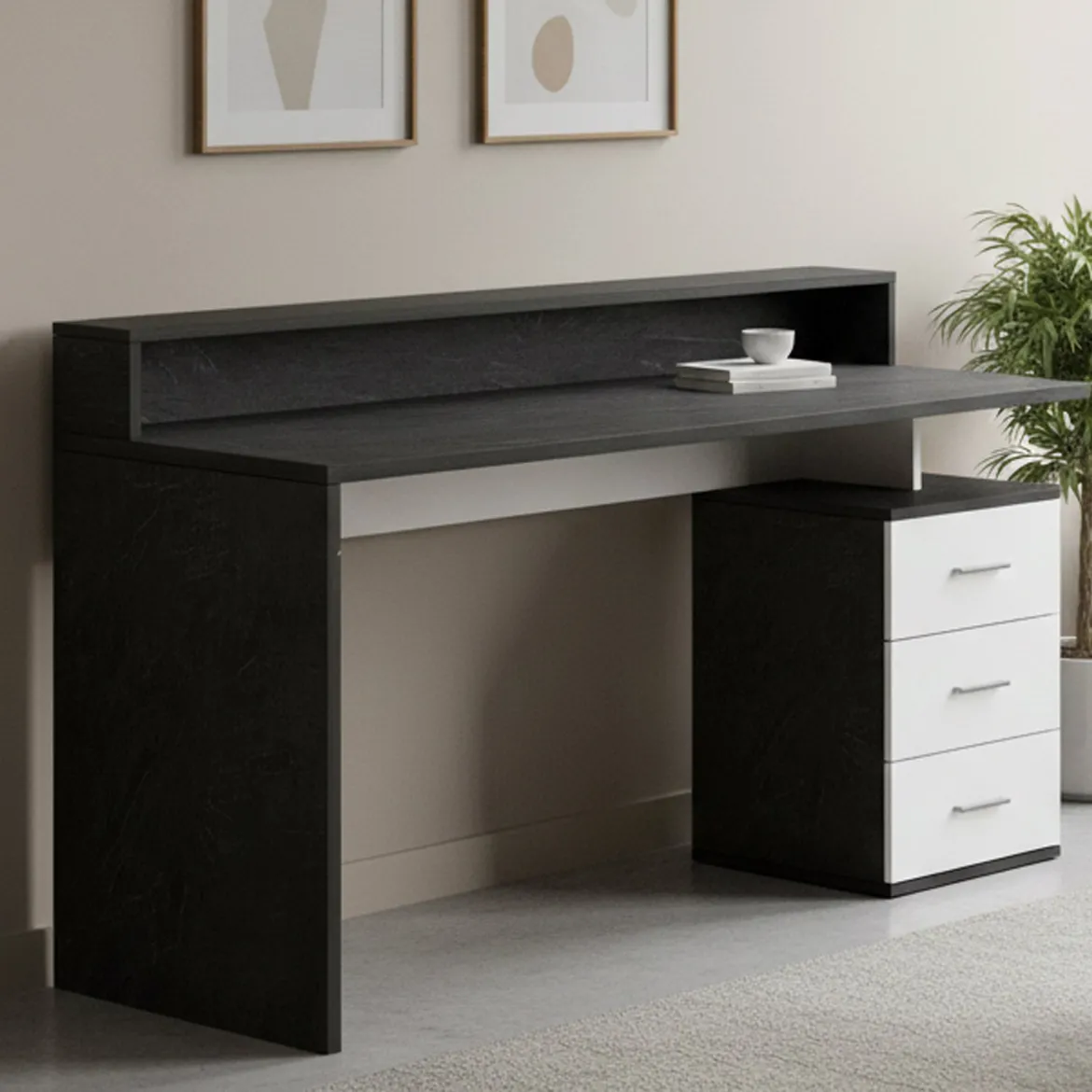 Scrivania lineare ardesia 180x60cm con porta pc - Aurigo