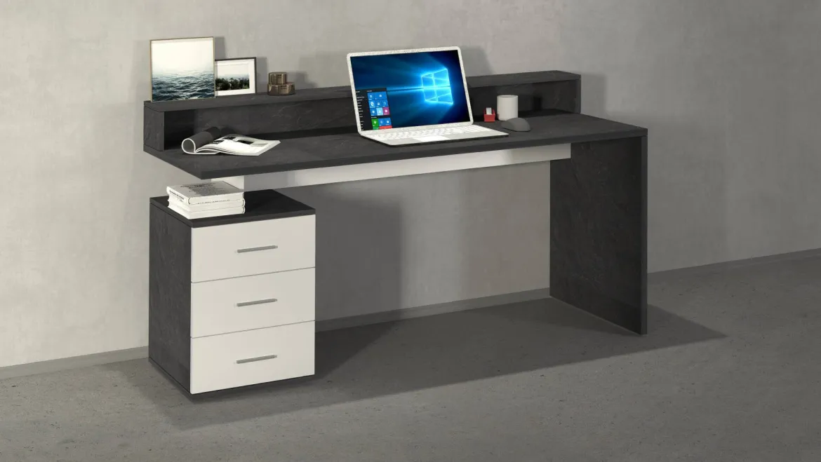 Scrivania lineare ardesia 180x60cm con porta pc - Aurigo