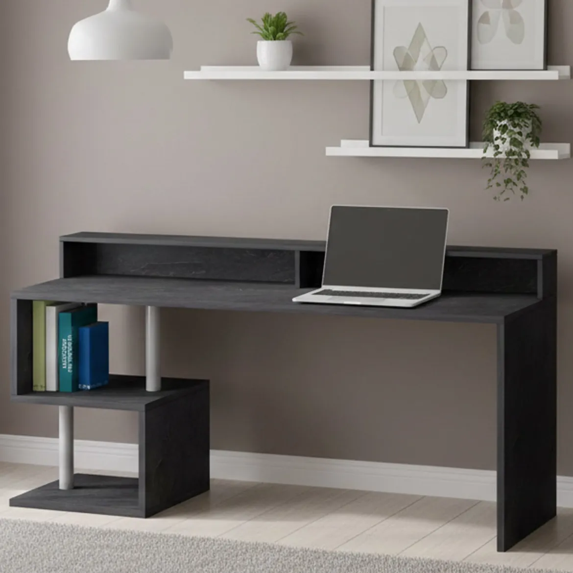 Scrivania lineare ardesia 180x60cm con supporto pc - Poseidone