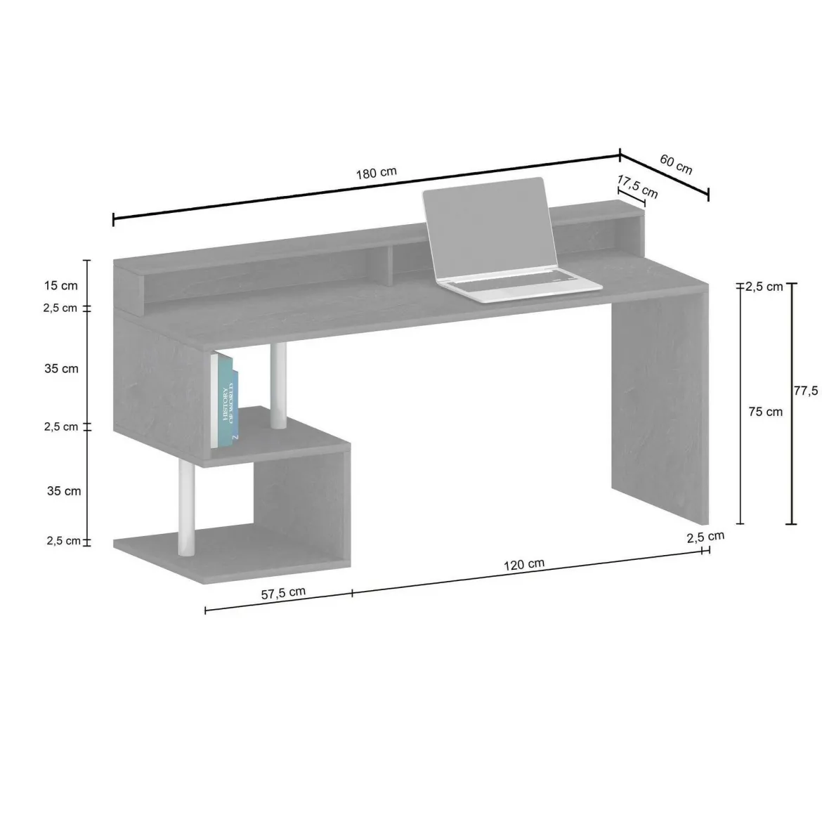 Scrivania lineare ardesia 180x60cm con supporto pc - Poseidone