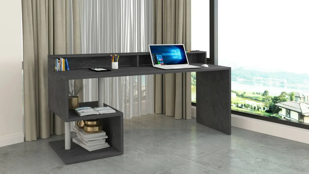 Scrivania lineare ardesia 180x60cm con supporto pc - Poseidone