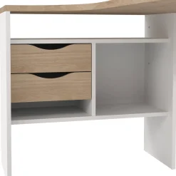Scrivania lineare bianca e rovere 145x81cm con 2 cassetti - Moire