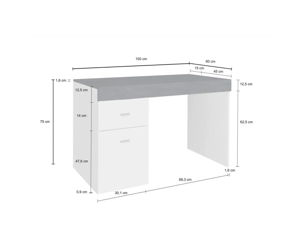 Scrivania lineare bianca lucida e ardesia 110x50cm con supporto pc - Antioco