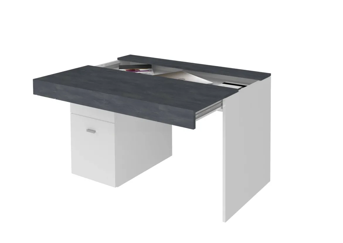 Scrivania lineare bianca lucida e ardesia 110x50cm con supporto pc - Antioco