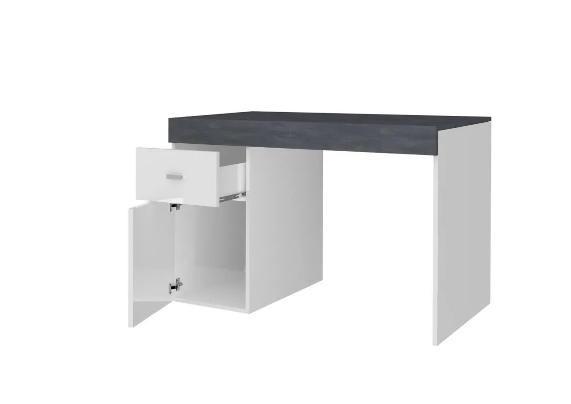 Scrivania lineare bianca lucida e ardesia 110x50cm con supporto pc - Antioco