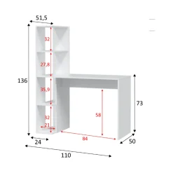 Scrivania lineare bianca 110x50cm con libreria - Abba