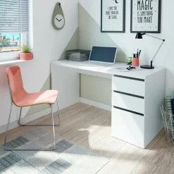 Scrivania lineare bianca 138x60cm con in legno - Alimet