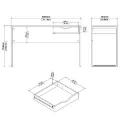 Scrivania lineare nera 130x48cm con 1 cassetto - Gil