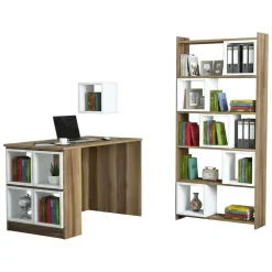Scrivania lineare noce e bianca 120x65cm con libreria - Hongyu