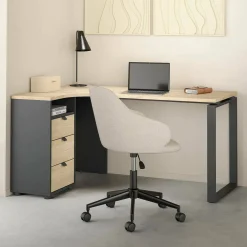 Scrivania lineare rovere e grigia 150x99cm con 3 cassetti - Medard