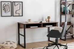 Scrivania Marrone Noce Nero 4 Ripiani 2 Vani 120x55x96h cm, Colore Ripiano Marrone - Tramonti