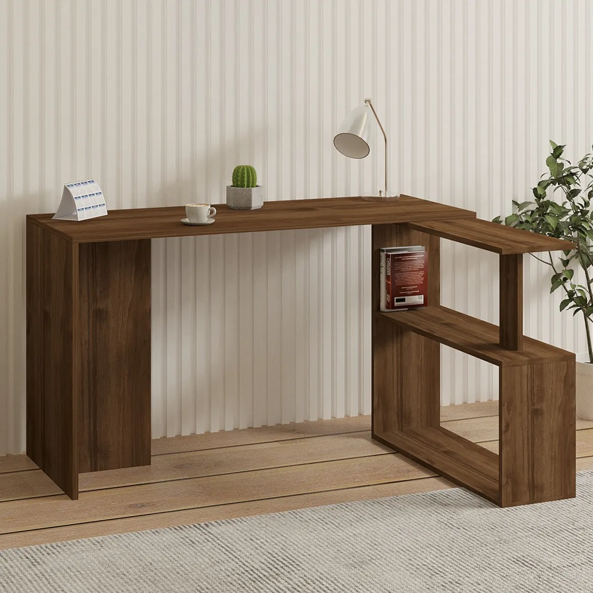 Scrivania Marrone Noce 3 Ripiani 3 Vani 90x50x70h cm, con Libreria - Cancello