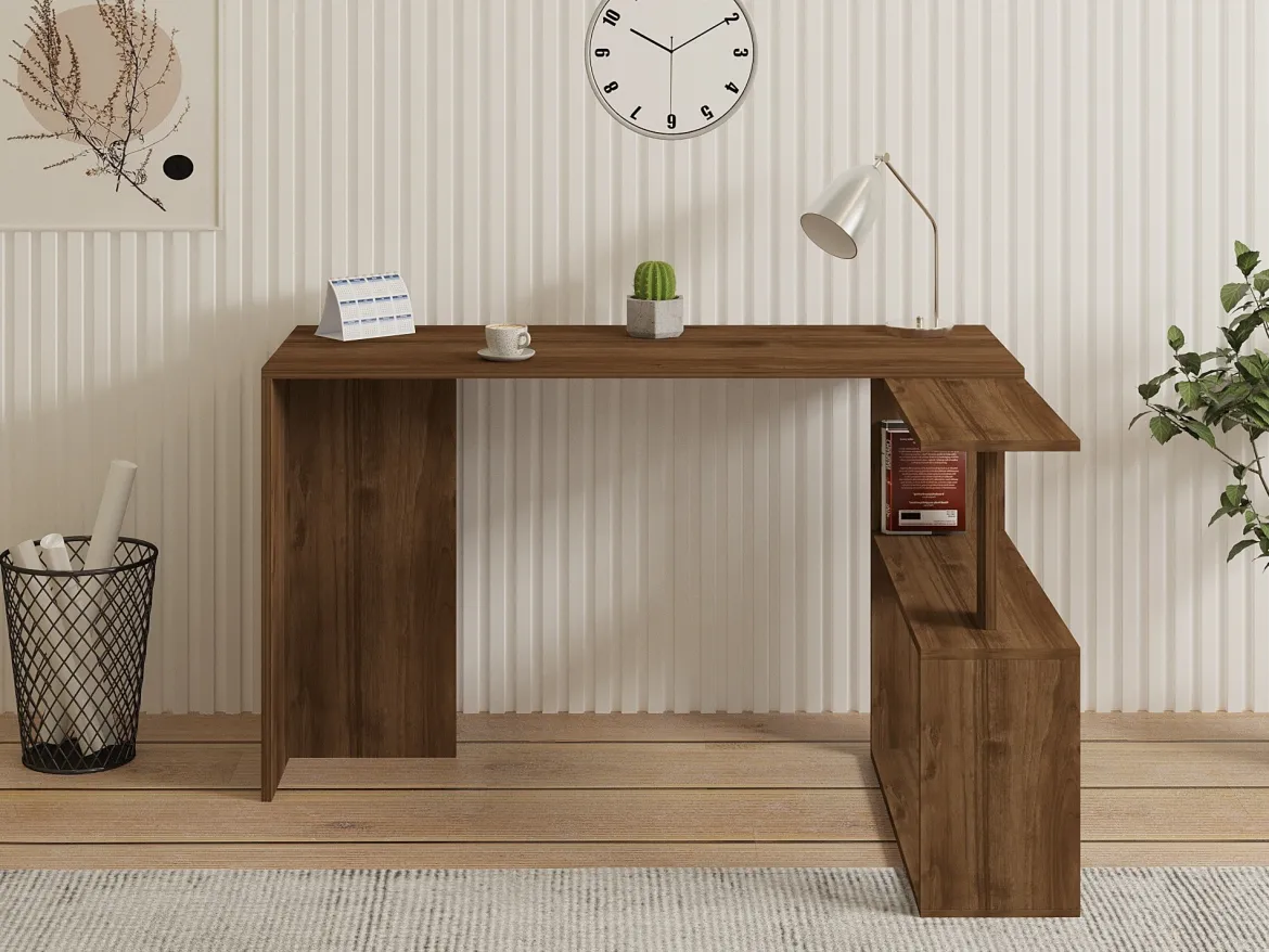 Scrivania Marrone Noce 3 Ripiani 3 Vani 90x50x70h cm, con Libreria - Cancello