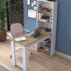 Scrivania Marrone Rovere Bianco 5 Ripiani 5 Vani 120x54x154h cm, con Libreria - Cervaro