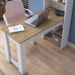 Scrivania Marrone Rovere Bianco 5 Ripiani 5 Vani 120x54x154h cm, con Libreria - Cervaro