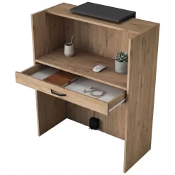 Scrivania Marrone Rovere Nero Antracite un Ripiano un Cassetto 90x40x110h cm, Banco Reception - Otricoli