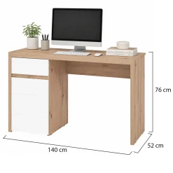 Scrivania Marrone Rovere Nodi Bianco un Cassetto 2 Ripiani 98x47x74h cm, Un'anta - Anholt