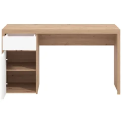 Scrivania Marrone Rovere Nodi Bianco un Cassetto 2 Ripiani 98x47x74h cm, Un'anta - Anholt