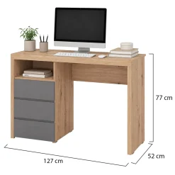 Scrivania Marrone Rovere Nodi Grigio Scuro Angolare 2 Cassetti 140x124x77h cm, 5 Ripiani - Piran