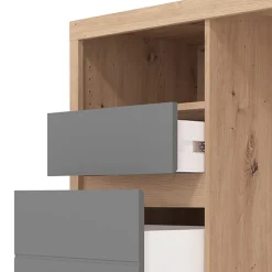 Scrivania Marrone Rovere Nodi Grigio Scuro Angolare 2 Cassetti 140x124x77h cm, 5 Ripiani - Piran