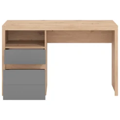 Scrivania Marrone Rovere Nodi Grigio Scuro Angolare 2 Cassetti 140x124x77h cm, 5 Ripiani - Piran